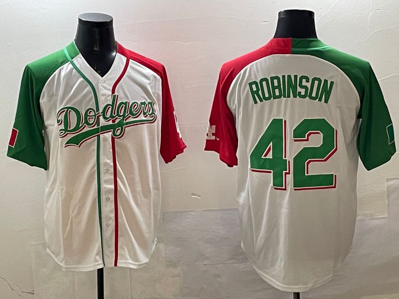 Men Los Angeles Dodgers #42 Robinson White Green Game 2025 Nike MLB Jersey style 1->los angeles dodgers->MLB Jersey